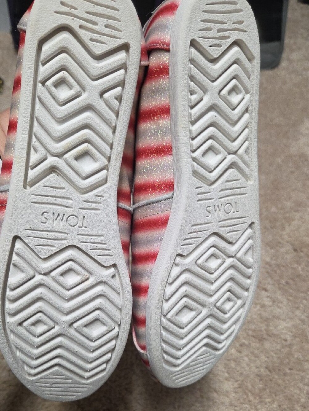 TOMS Striped Slip-On Flats in Red and Silver Glitter - Picture 4 of 6